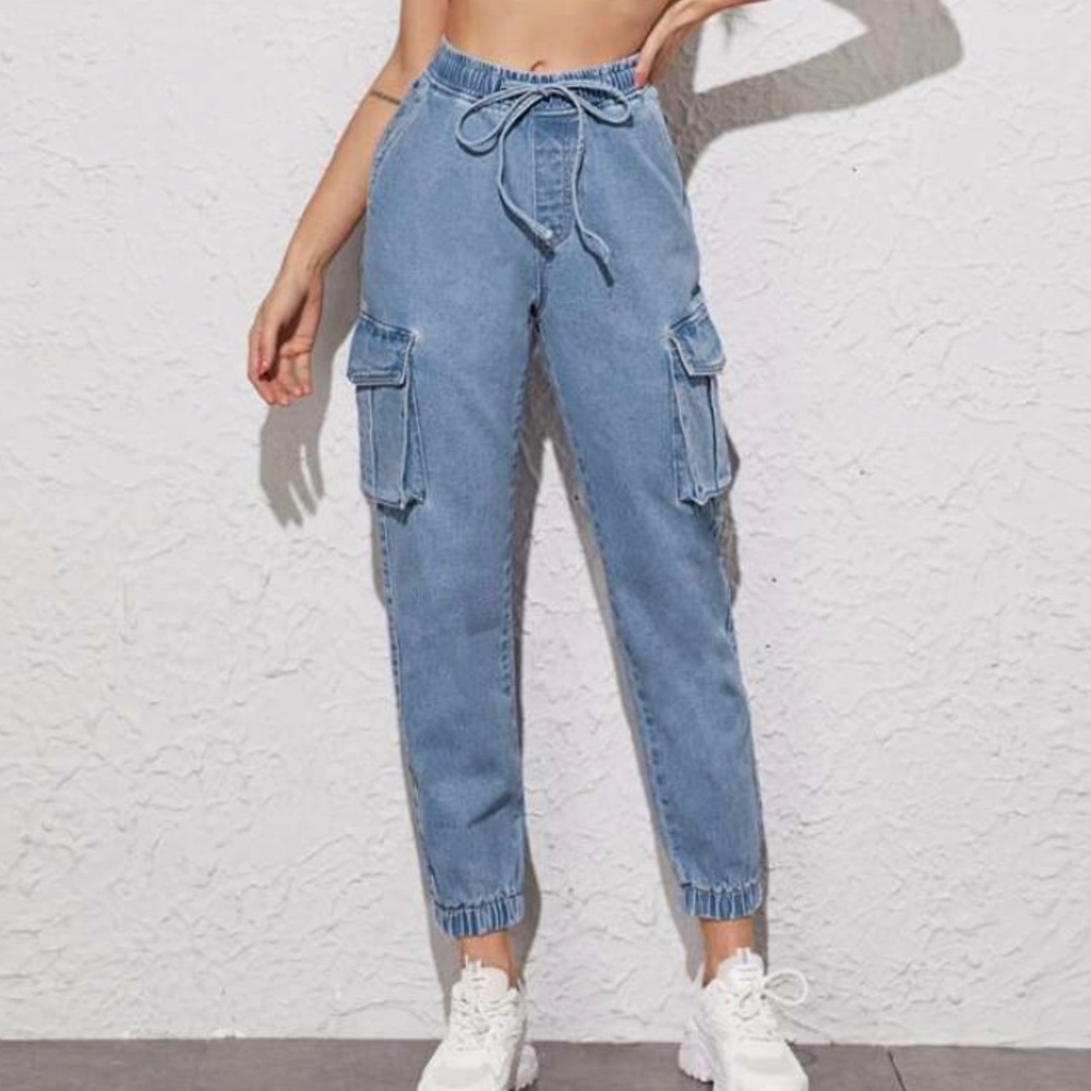 Jrs Cargo Mid-Rise Denim Jogger Pant w/ Drawstring